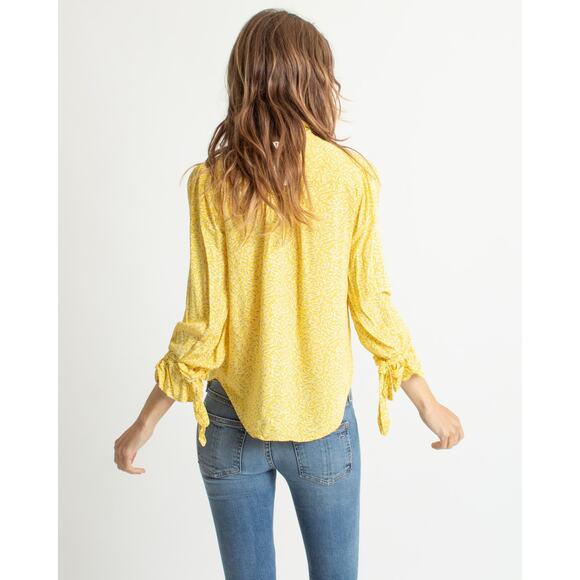 Maeve sz 6 tie scrunch wrist lemon yellow bright cottagecore button up EUC top - Picture 3 of 10